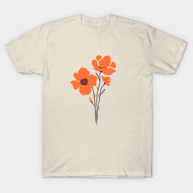 Orange Poppies || Minimal Flowers T-Shirt by WorkTheAngle